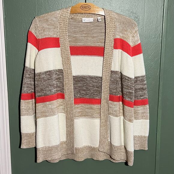 Rafaella Striped Open Front Cardigan Boho Layering Sweater Size L - Picture 1 of 4